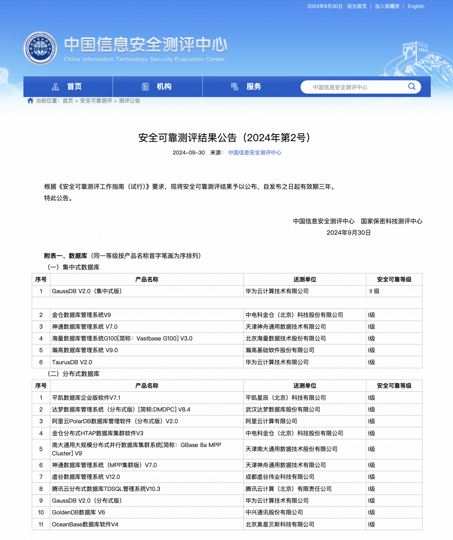 安全可靠测评结果公告 2024 年 第 2 号